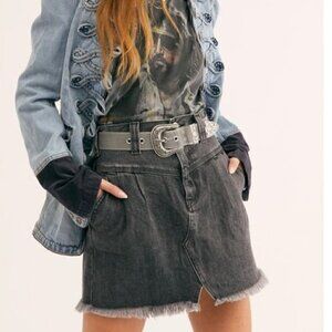Free People Sanded Black Sidecar Mini Skirt NWT